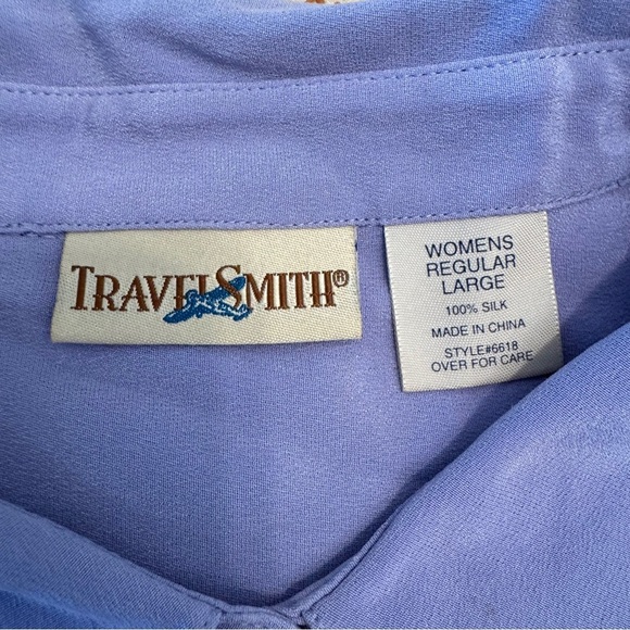Travel Smith Women's 100% Silk Blouse Sky Blue Size Large - Picture 6 of 6